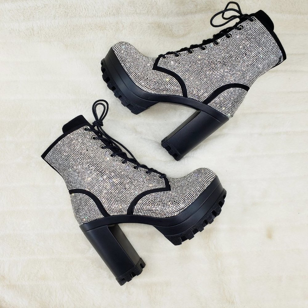 Cape Robbin Silver Crystal Lace-Up Platform Ankle Boots - Picture 8 of 15